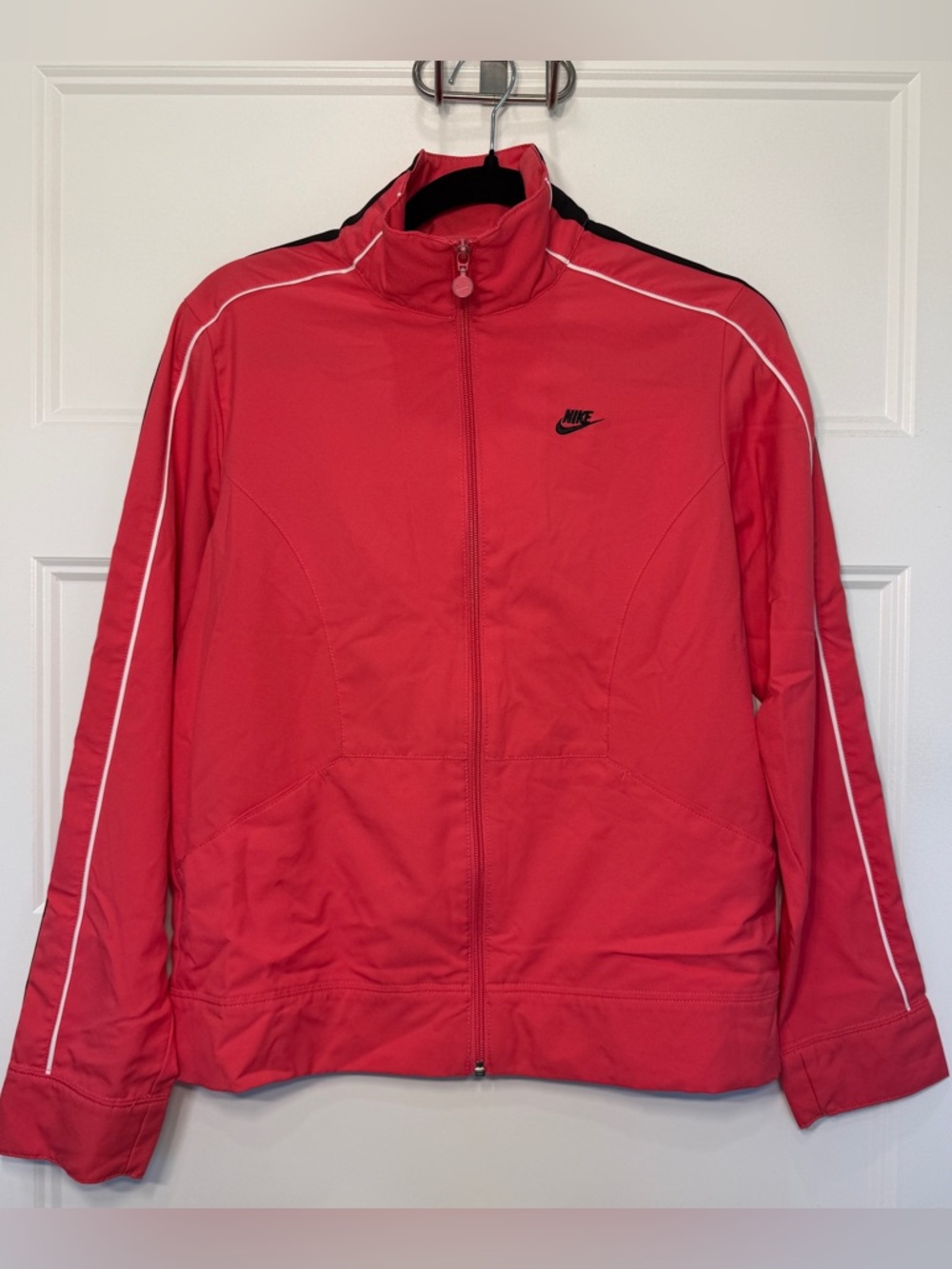 Y2K Nike Womens Track Jacket Medium Pink Coral Full Zip Athletic Lightweight